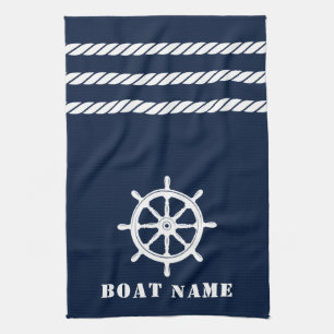 Nautical Ships Wheels Helm Rope Rope Your Boat Nam Geschirrtuch