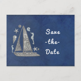 Nautical Silver Boat & Beach Dinge Save the Date Ankündigungspostkarte