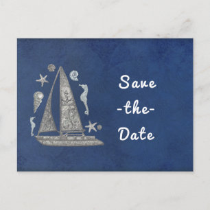 Nautical Silver Boat & Beach Dinge Save the Date Ankündigungspostkarte