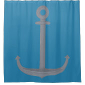 Nautical Silver Gray Anchor on Blue Dusche Vorhang (Vorderseite)