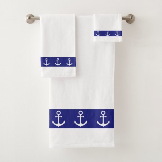 Nautical Simple, Elegant, Anchors on Blue & White Badhandtuch Set (Insitu)