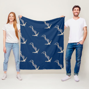 Nautical Spirit Anker Dolphin Navy Blau Fleecedecke