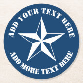 Nautical Star Marine Blau-Weiß-Party Runder Pappuntersetzer (Vorderseite)