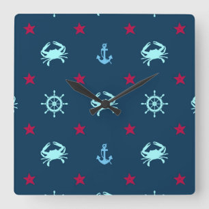Nautical Star Pattern Quadratische Wanduhr