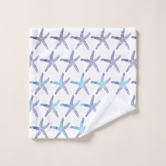 Nautical Starfish Beach Aquamarin Blue Ombre Muste Badhandtuch Set (Waschlappen)