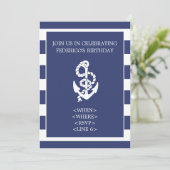 Nautical Strip Anchor Party Einladung, Navy Blue Einladung (Stehend Vorderseite)