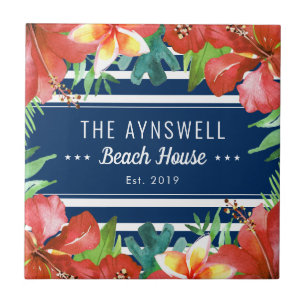 Nautical Strip Tropical Floral Beach House Fliese