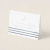 Nautical Stripe & Anchor Wedding Foto Vielen Dank Folienkarte (Vorderseite)