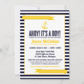 Nautical Stripe Anchor Yellow & Navy Baby Dusche Einladung (Vorderseite)