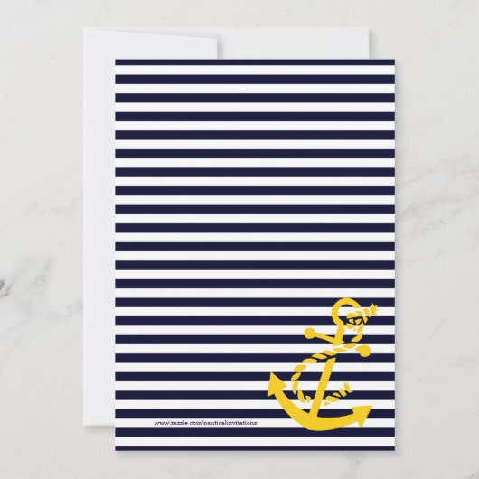 Nautical Stripe Anchor Yellow & Navy Baby Dusche Einladung (Rückseite)