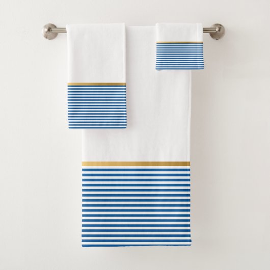 NAUTICAL STRIPE BLUE GOLD BADEZIMMER TOWEL SET (Insitu)