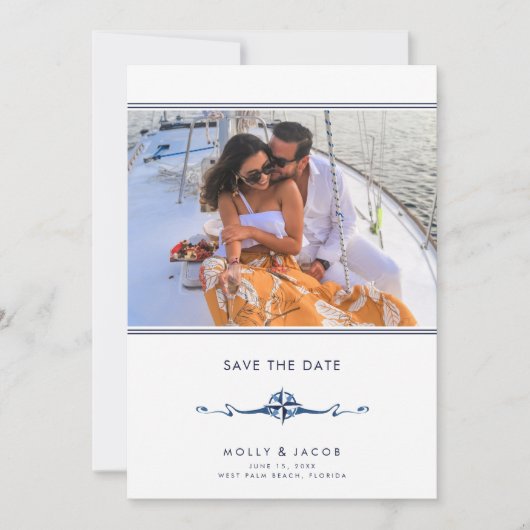 Nautical Stripe Foto Wedding Save the Date (Vorderseite)