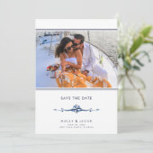 Nautical Stripe Foto Wedding Save the Date (Stehend Vorderseite)