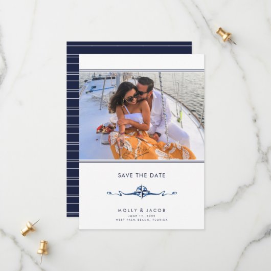 Nautical Stripe Foto Wedding Save the Date (Vorderseite/Rückseite Beispiel)