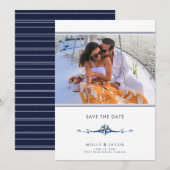 Nautical Stripe Foto Wedding Save the Date (Vorne/Hinten)