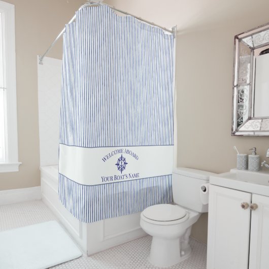  Nautical Stripe Monogram Boat Name Shower Curtain Duschvorhang (Beispiel)