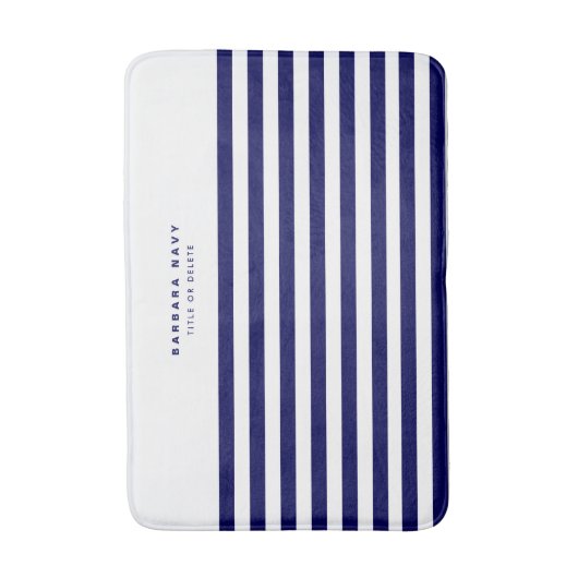 Nautical Stripe Navy Blue Trendy Stilvoll 8 Streif Badematte (Vorderseite Vertikal)