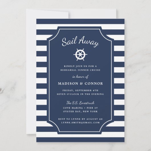 Nautical Stripe Probe Dinner Einladung (Vorderseite)
