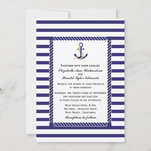 Nautical Stripe Wedding Einladung (Vorderseite)