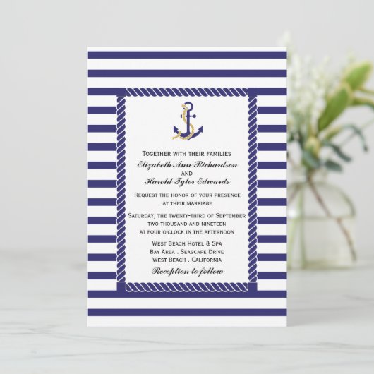 Nautical Stripe Wedding Einladung (Stehend Vorderseite)