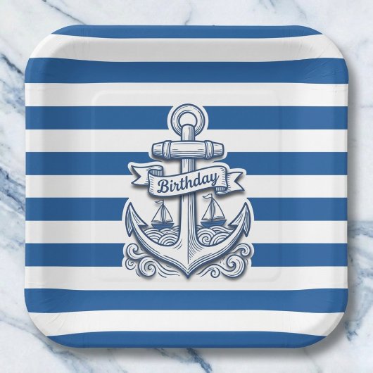 Nautical Striped Anchor Birthday Pappteller