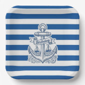 Nautical Striped Anchor Birthday Pappteller (Vorderseite)