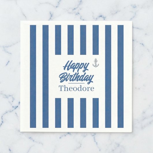 Nautical Striped Anchor Birthday Serviette