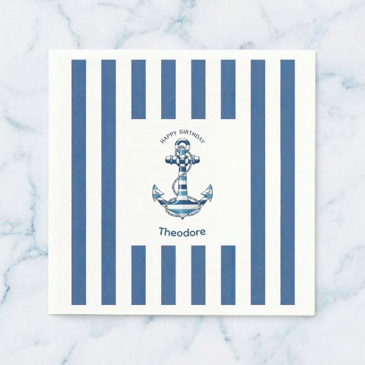 Nautical Striped Anchor Birthday Serviette