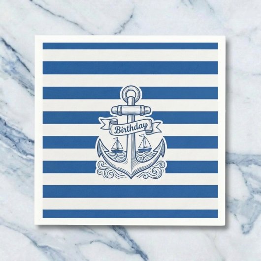Nautical Striped Anchor Birthday Serviette