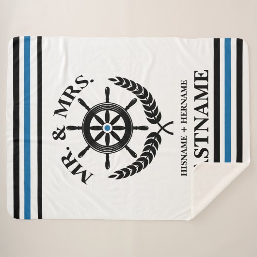 Nautical Striped Custom Mr. und Mrs. Sherpadecke (Vorderseite (Horizontal))