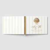 Nautical Striped Gold Seashell Coastal Wedge Gästebuch (Voll)