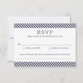 Nautical Striped Navy Blue Wedding Repcard RSVP Karte (Vorderseite)