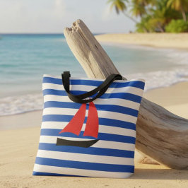 nautical striped tote bag, tote bag with sailboat tasche
