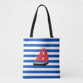 nautical striped tote bag, tote bag with sailboat tasche (Vorderseite)