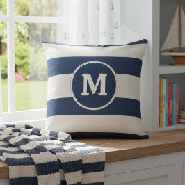 Nautical Striped Weave Monogram Navy White ID1248 Kissen