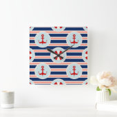 Nautical Stripes And Dots Pattern Quadratische Wanduhr (Zuhause)
