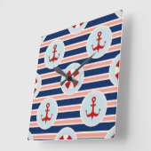 Nautical Stripes And Dots Pattern Quadratische Wanduhr (Winkel)
