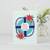 Nautical Stripes Christmas Poinsettias Moving Ankündigung (Stehend Vorderseite)
