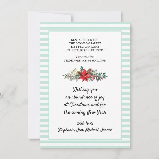 Nautical Stripes Christmas Poinsettias Moving Ankündigung (Rückseite)