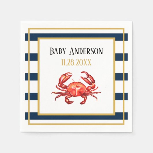 Nautical Stripes Crab Kinderdusche Serviette (Vorderseite)
