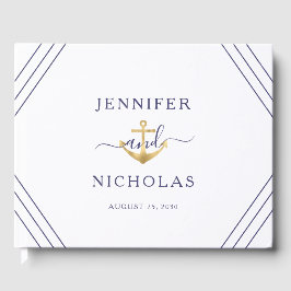 Nautical Stripes Gold Anchor Hochzeit Gästebuch