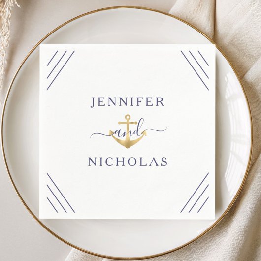 Nautical Stripes Gold Anchor Hochzeit Serviette