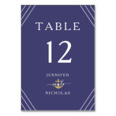 Nautical Stripes Gold Anchor Navy Blue Wedding Tischnummer (Vorderseite)
