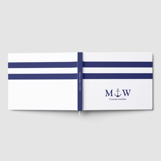 Nautical Stripes marineblaue Blaue Ankerhochzeit Gästebuch (Voll)