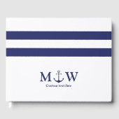 Nautical Stripes marineblaue Blaue Ankerhochzeit Gästebuch (Vorderseite)