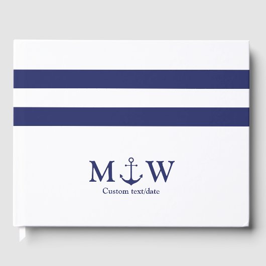 Nautical Stripes marineblaue Blaue Ankerhochzeit Gästebuch (Vorderseite)