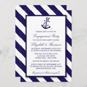 Nautical Stripes & Navy Blue Anchor Verlobung Einladung