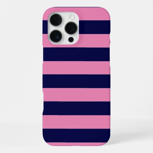 Nautical Stripes Navy Blue and Pink iPhone Hülle (Rückseite)