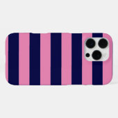 Nautical Stripes Navy Blue and Pink iPhone Hülle (Rückseite (Horizontal))
