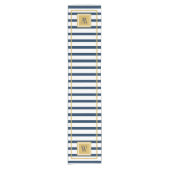 Nautical Stripes Navy Blue Monogram Initial Kurzer Tischläufer (Vorderseite)